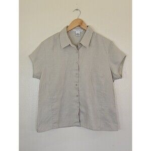 Jillian Jones Button Front 100% Linen Blouse Womens Size XL Coastal Minimalist